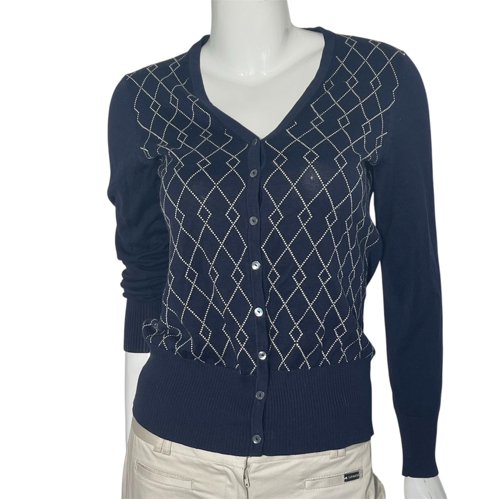Brooks Brothers Silk Blend Navy Blue Argyle Cardigan  Sweater